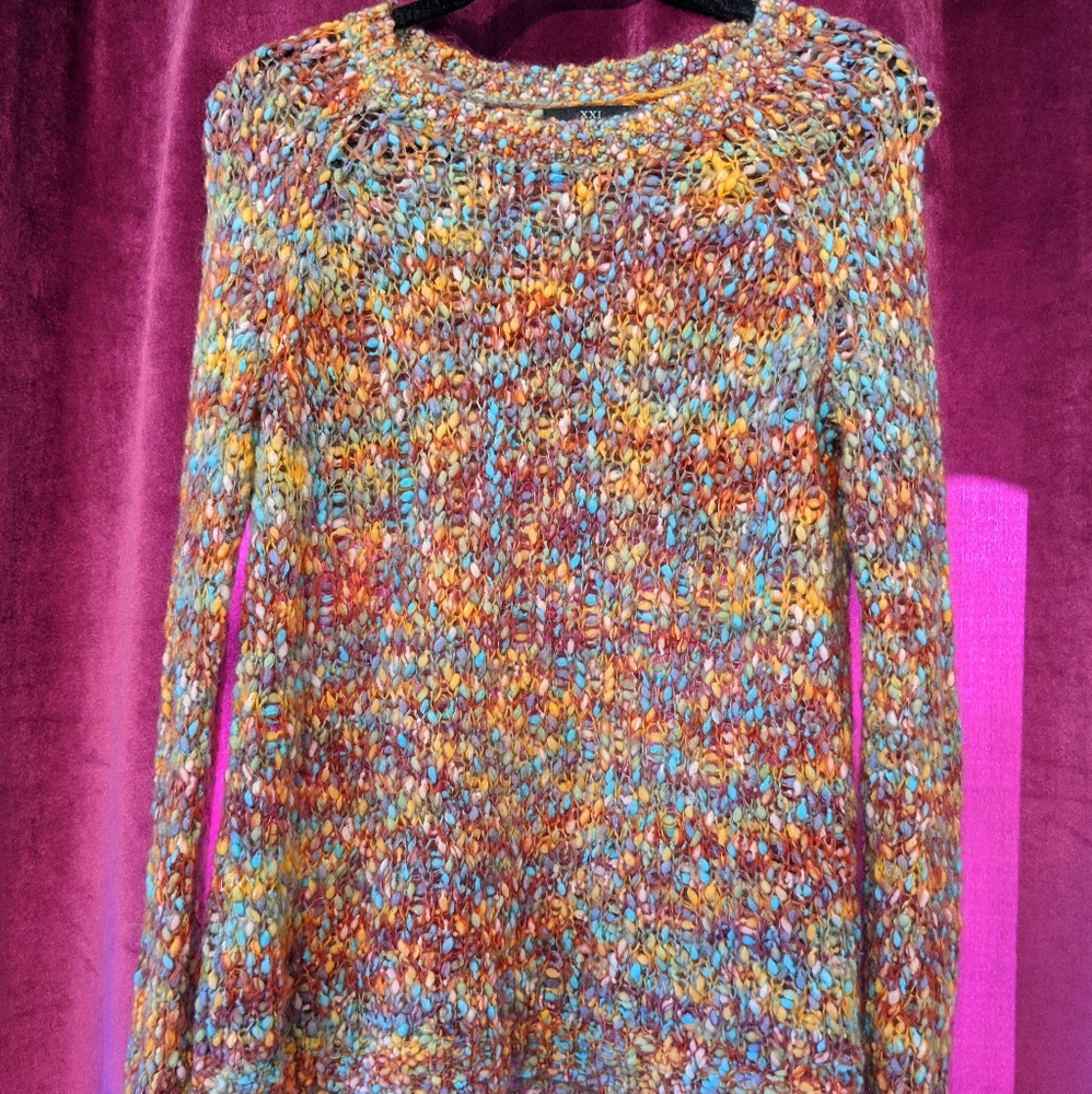 Chunky Knit Rainbow Multicolor Raglan Sweater - image 1